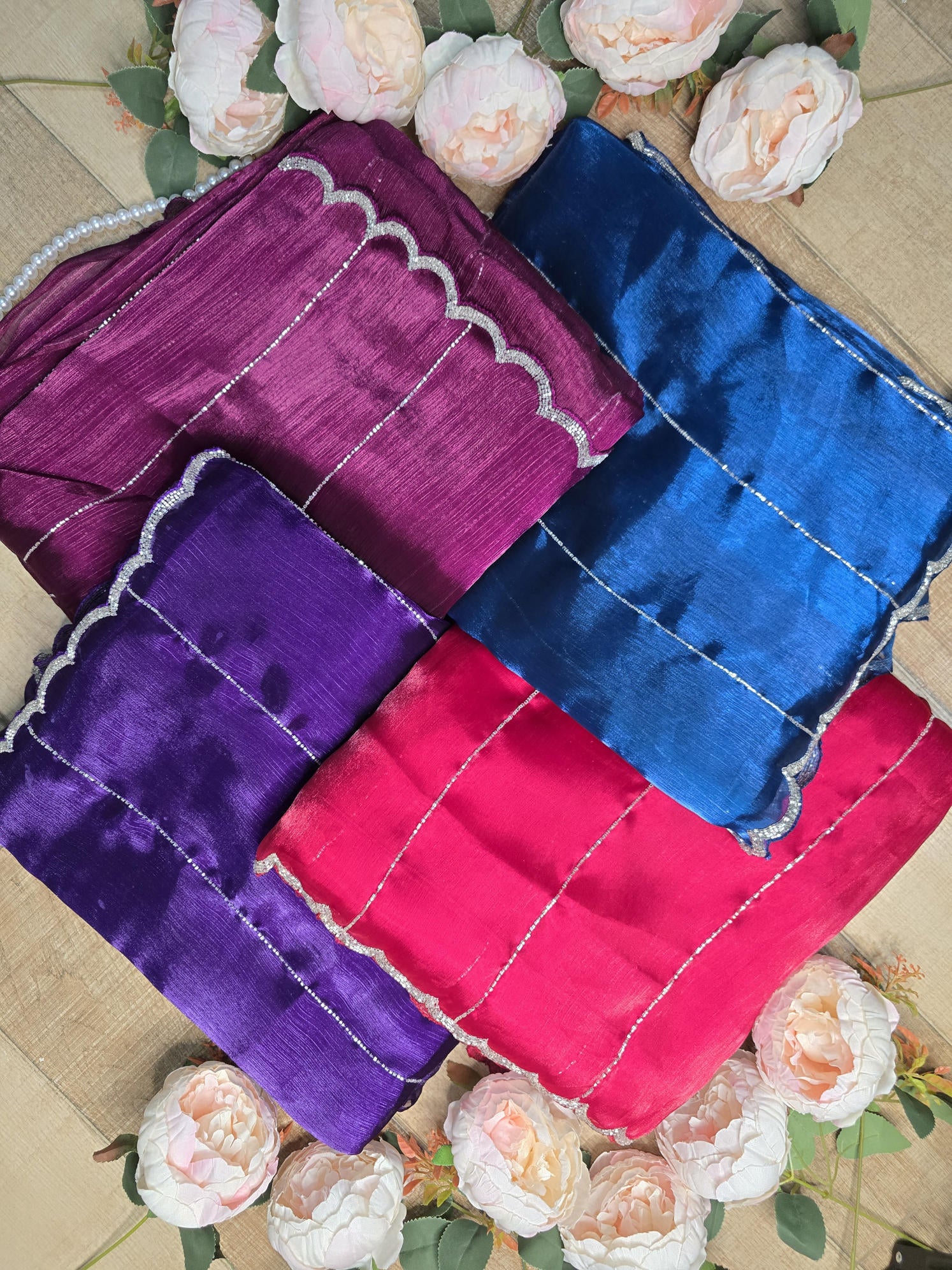 Magenta Jimmy Choo Embellished Border Saree with Elegant Silver Cut Dana Detailing