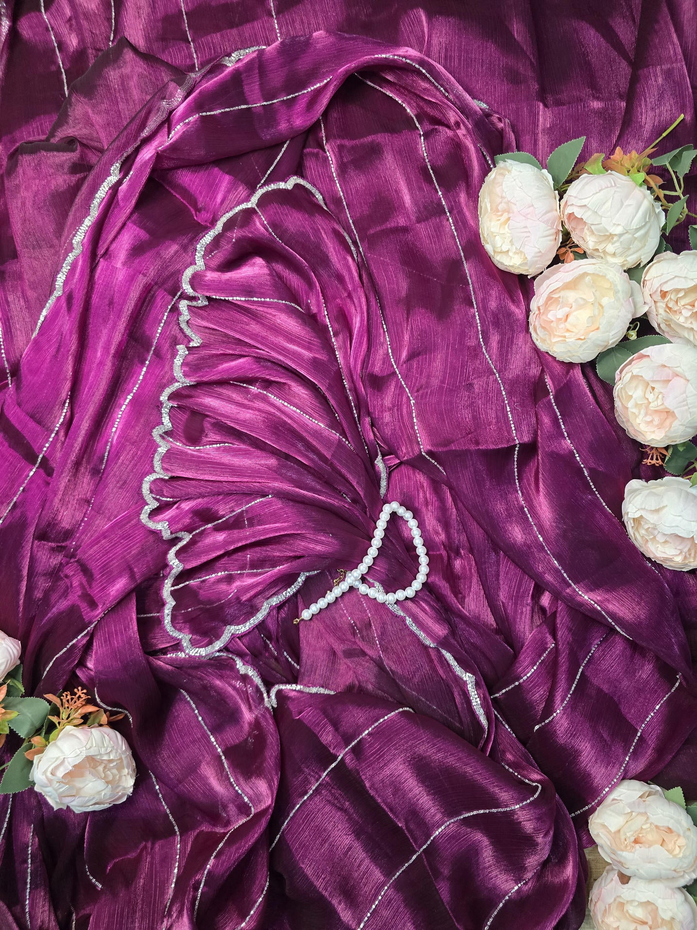 Magenta Jimmy Choo Embellished Border Saree with Elegant Silver Cut Dana Detailing