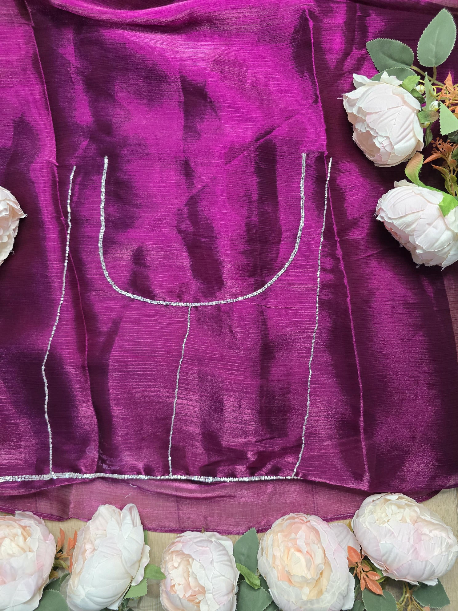 Magenta Jimmy Choo Embellished Border Saree with Elegant Silver Cut Dana Detailing